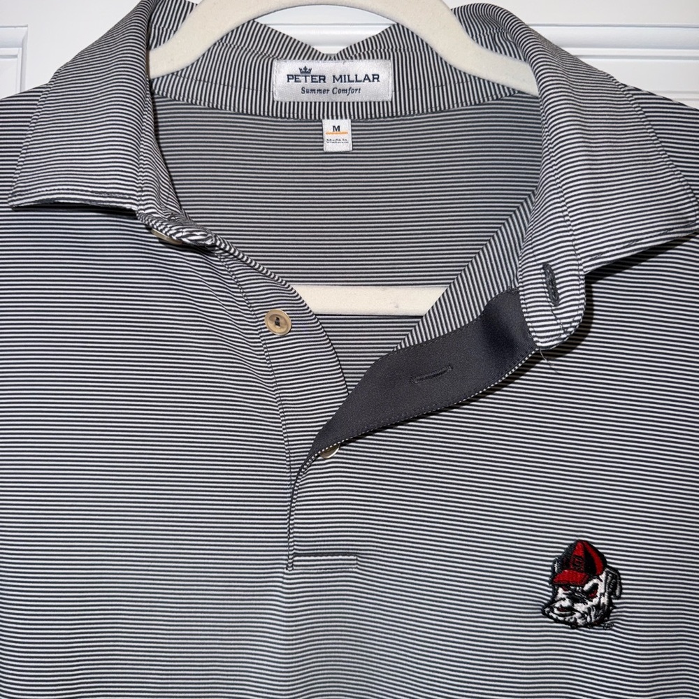 UGA Peter Millar Black and White Polo Shirt Performance Fabric